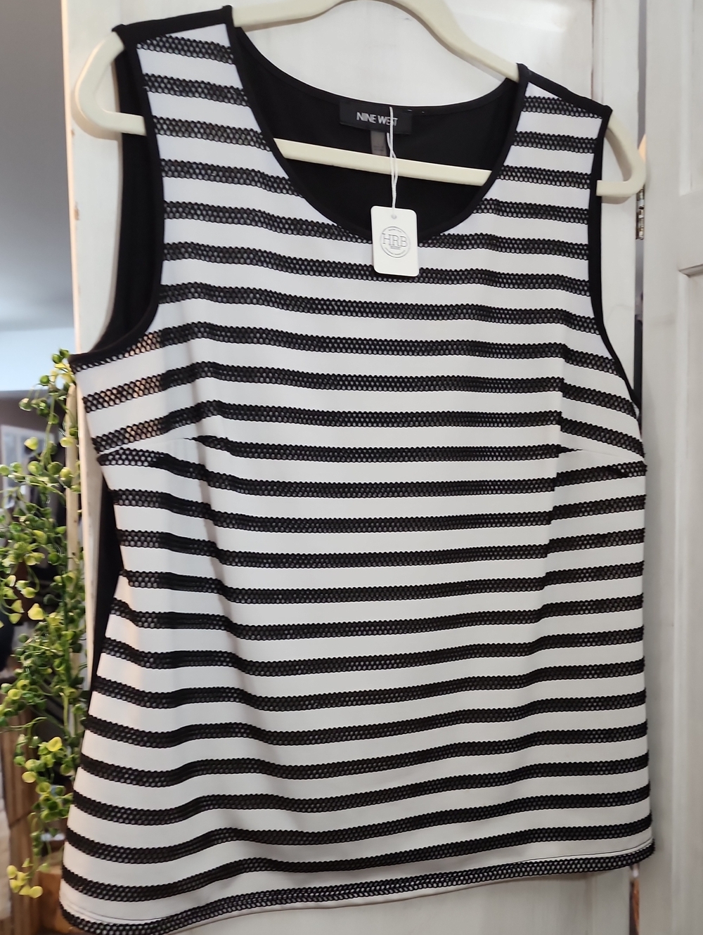 Nine West Black and White Striped Sleeveless Top